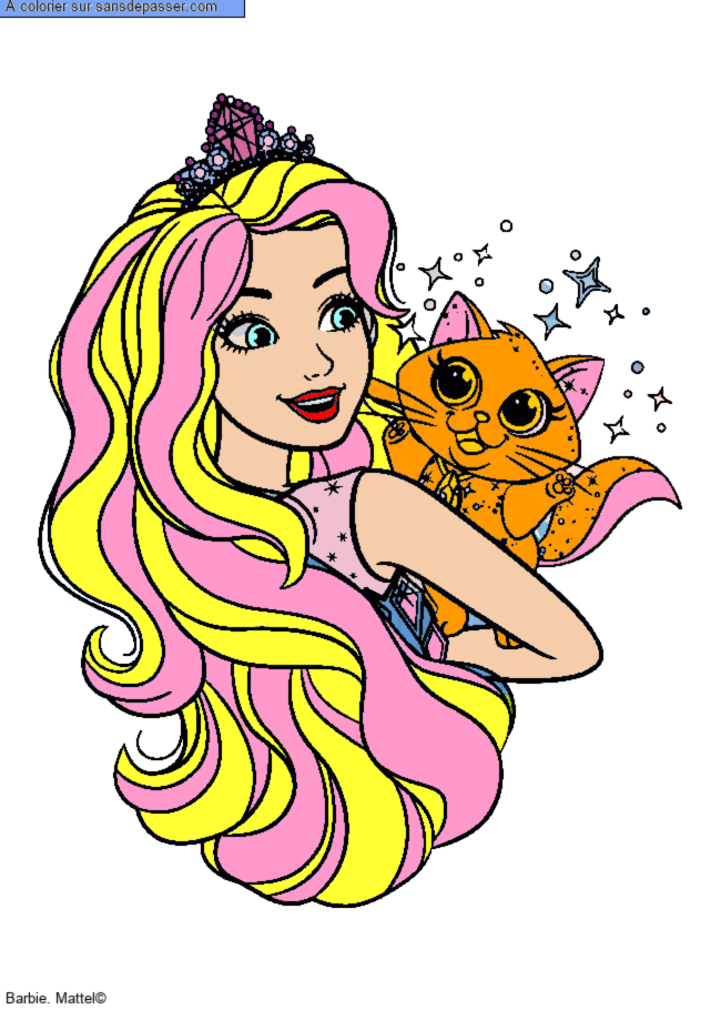Coloriage Princesse Barbie et son chat par un invit&eacute;