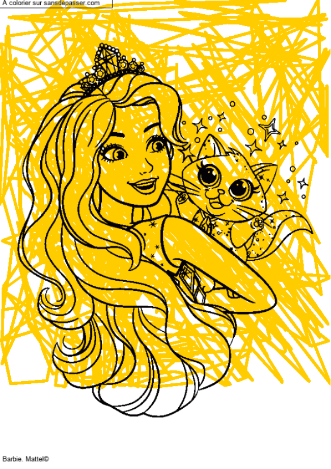 Coloriage Princesse Barbie et son chat par chamje01@csenergie.qc.ca