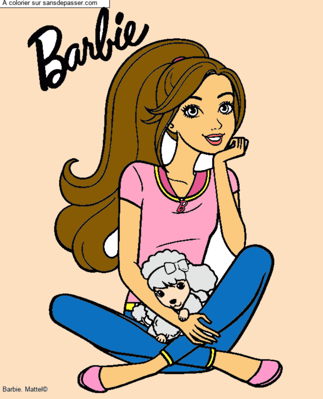 Coloriage Barbie et son chien par un invit&eacute;