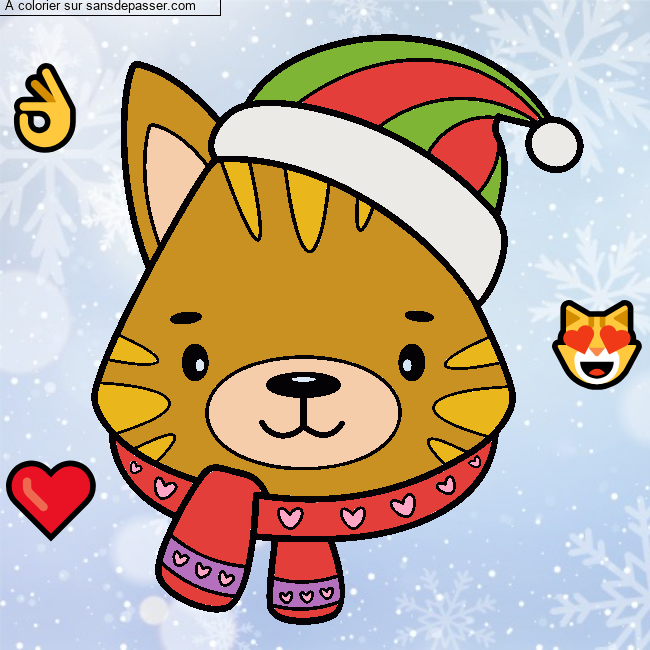 Chat de No&euml;l &agrave; colorier par un invit&eacute;