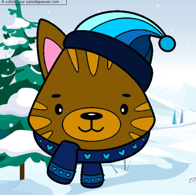 Chat de No&euml;l &agrave; colorier par un invit&eacute;