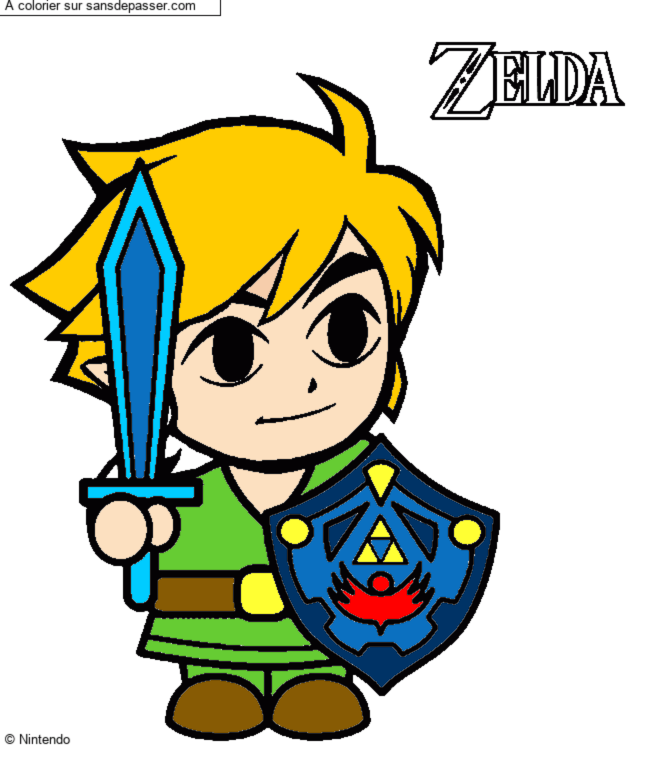 Coloriage Link avec son &eacute;p&eacute;e et son bouclier - Zelda par lucas974