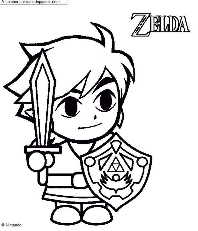 Coloriage Link avec son &eacute;p&eacute;e et son bouclier - Zelda par picpic2000