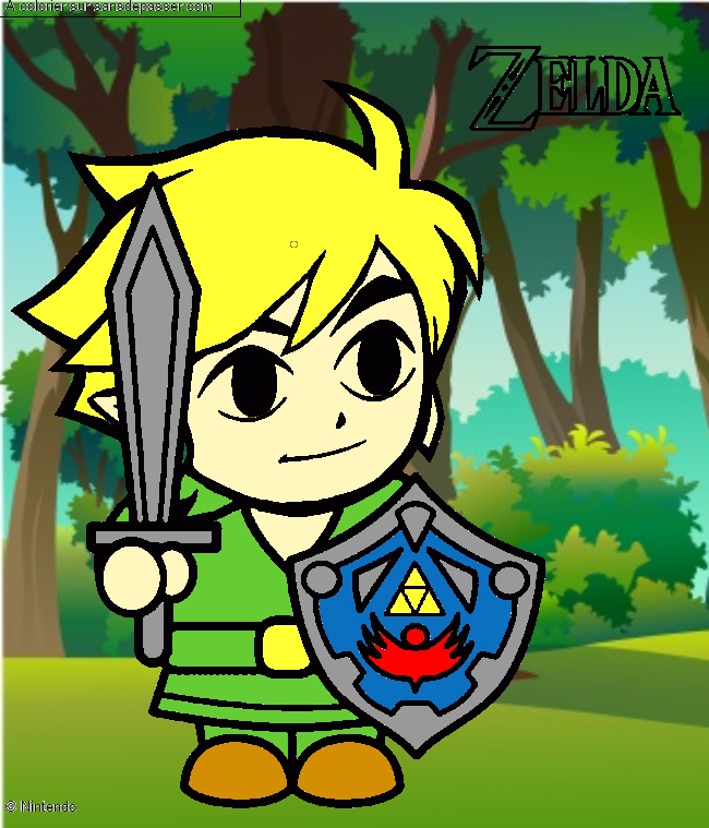 Coloriage Link avec son &eacute;p&eacute;e et son bouclier - Zelda