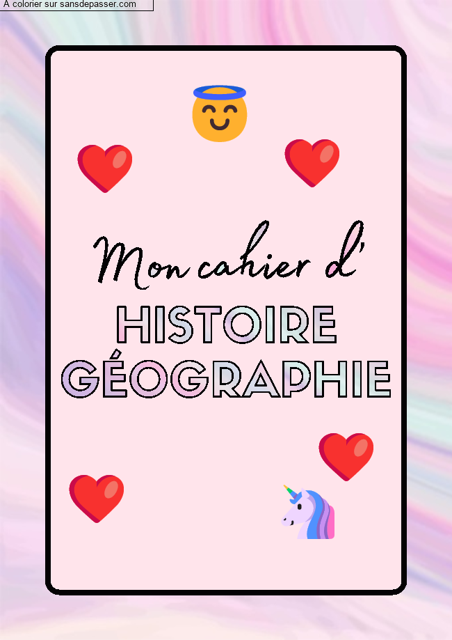 Coloriage Page de Garde Cahier d'Histoire G&eacute;ographie