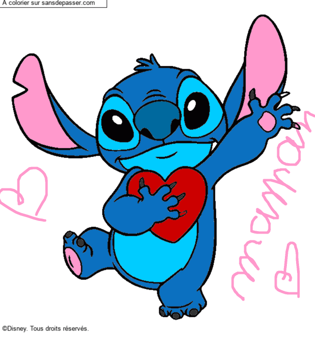 Stitch qui tient un coeur par un invit&eacute;