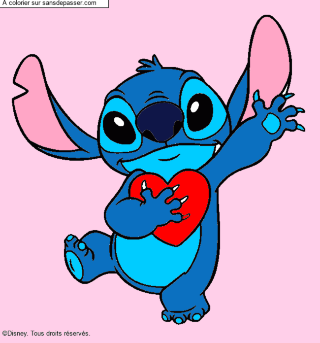 Coloriage Stitch qui tient un coeur par un invit&eacute;