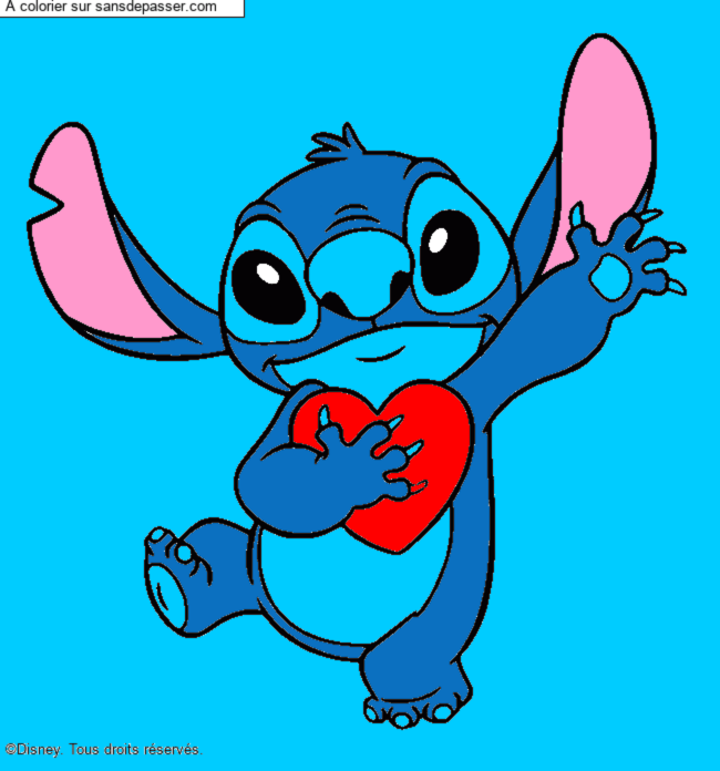 Coloriage Stitch qui tient un coeur par un invit&eacute;
