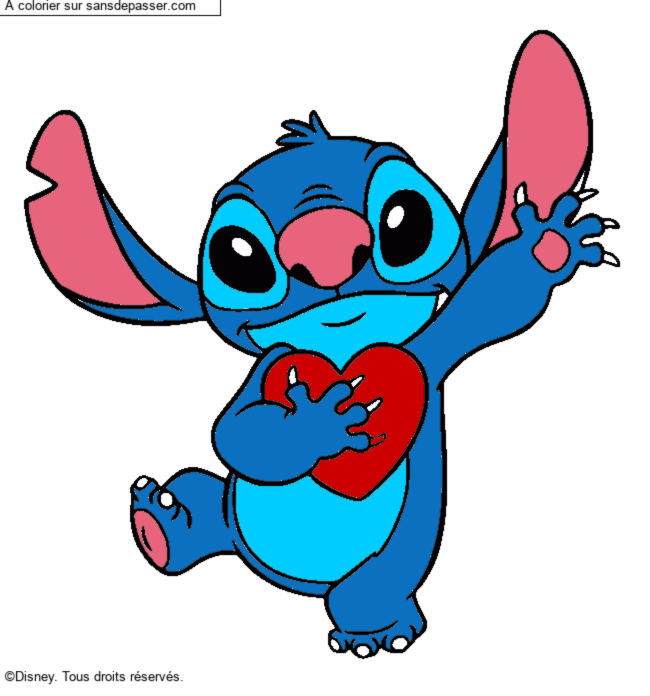 Coloriage Stitch qui tient un coeur
