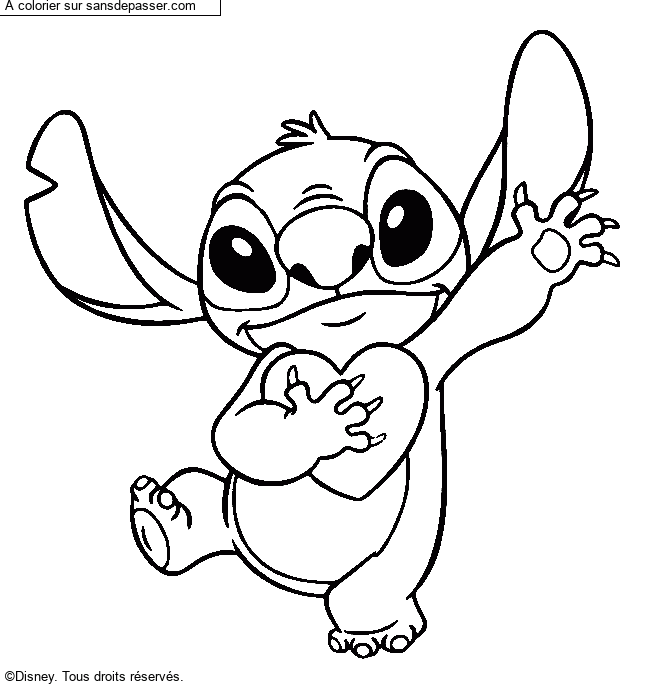 Coloriage Stitch qui tient un coeur