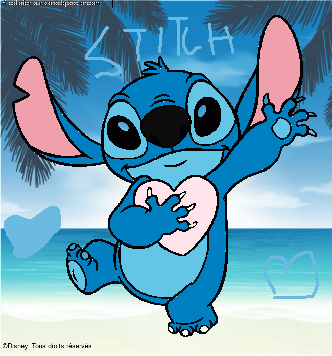 Stitch qui tient un coeur par un invit&eacute;