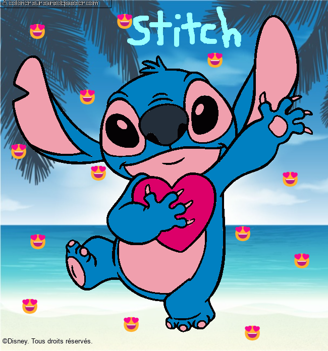 Stitch qui tient un coeur par un invit&eacute;
