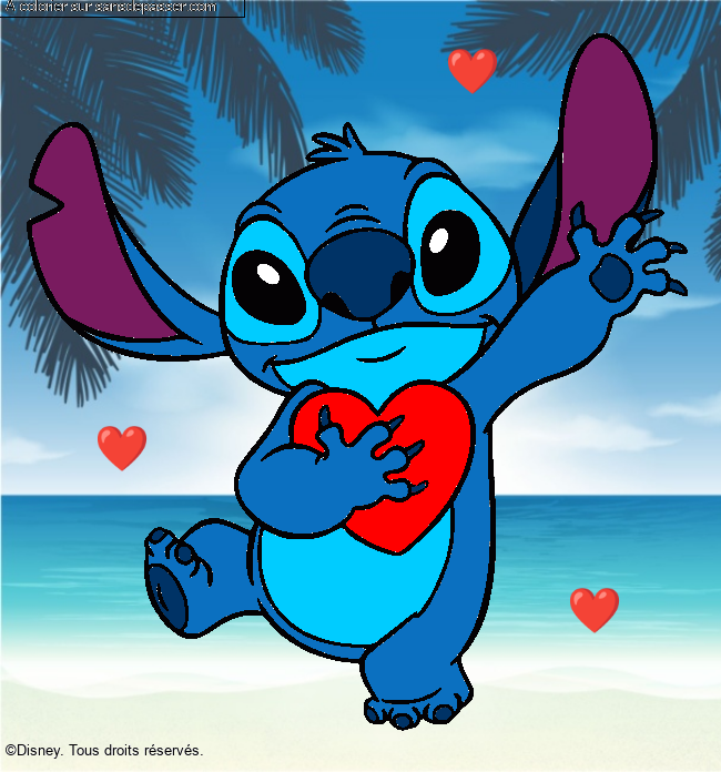 Stitch qui tient un coeur par un invit&eacute;