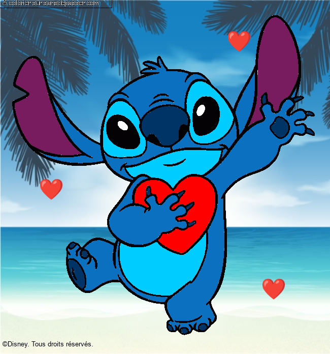 Stitch qui tient un coeur par un invit&eacute;