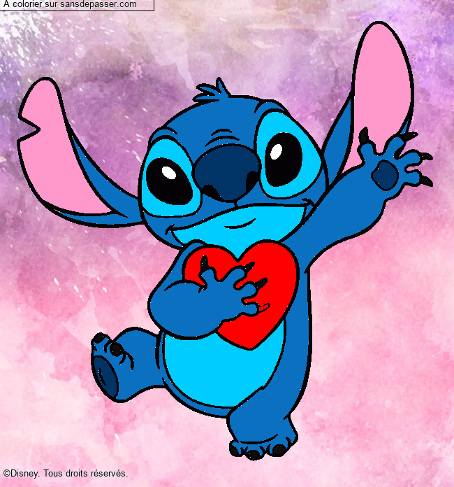 Stitch qui tient un coeur par un invit&eacute;