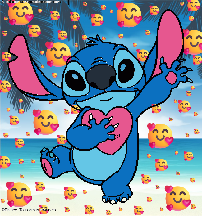 Stitch qui tient un coeur par un invit&eacute;