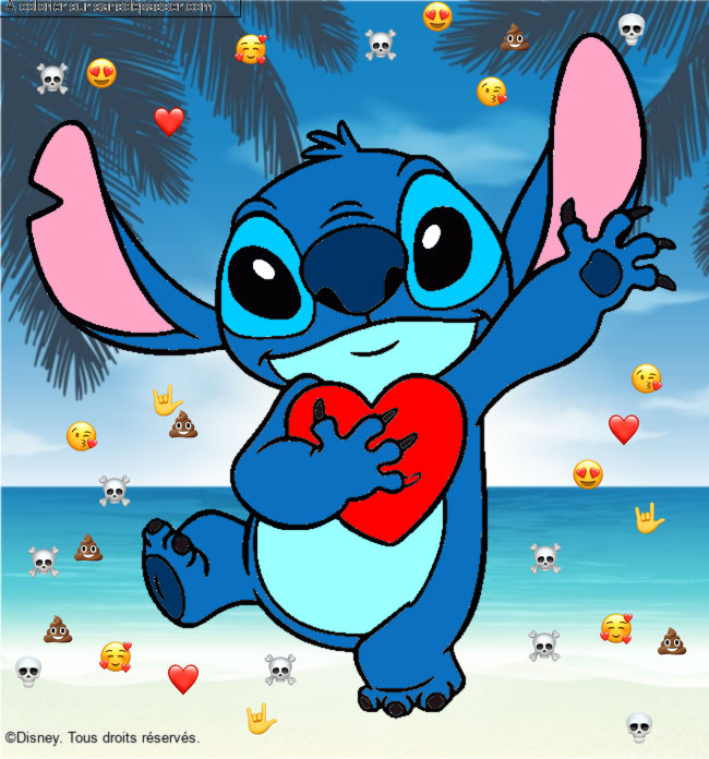 Stitch qui tient un coeur par un invit&eacute;