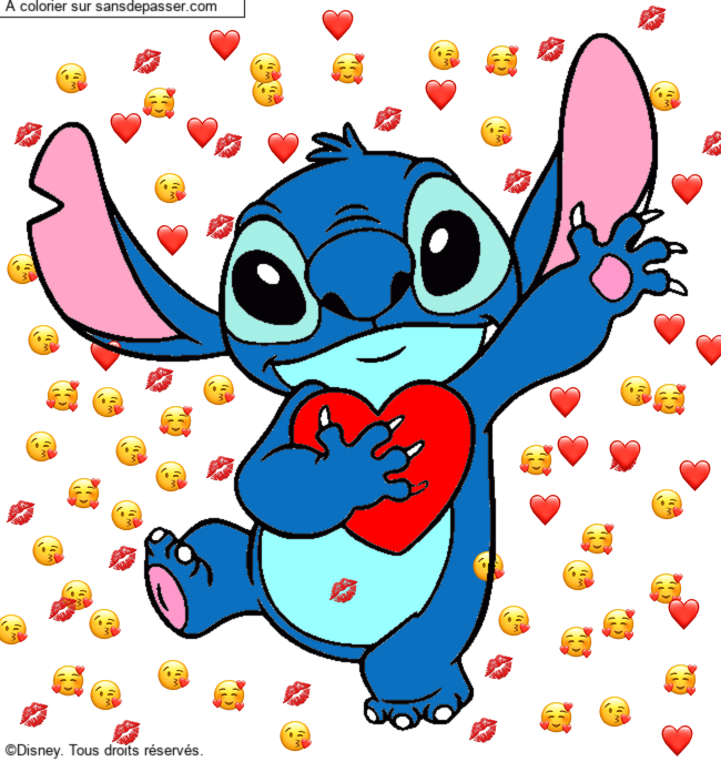 Stitch qui tient un coeur par un invit&eacute;