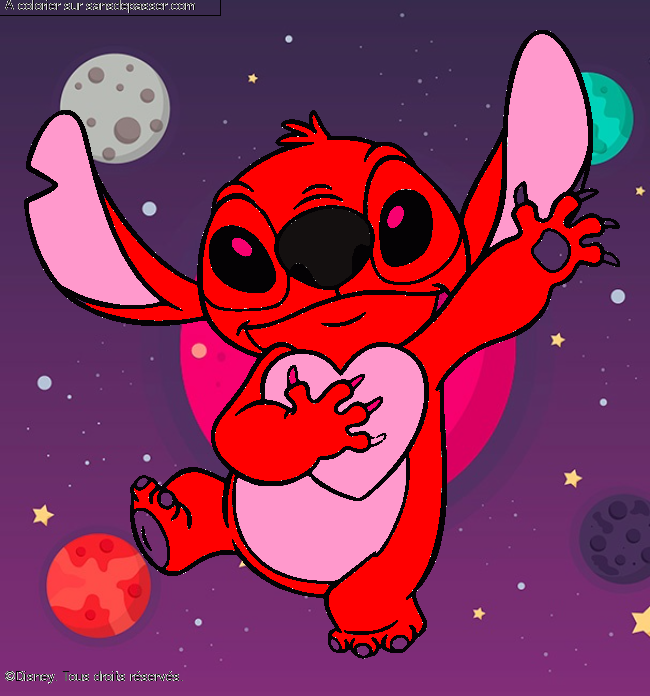Stitch qui tient un coeur par un invit&eacute;