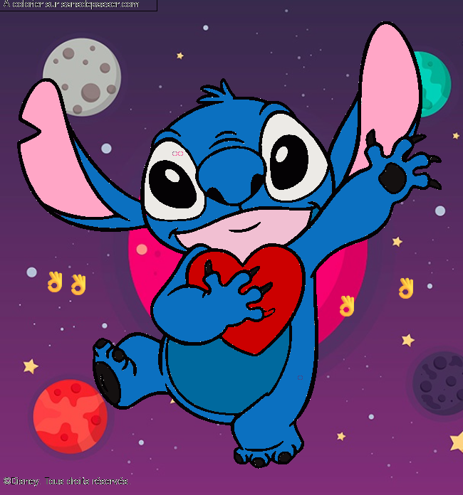 Stitch qui tient un coeur par un invit&eacute;