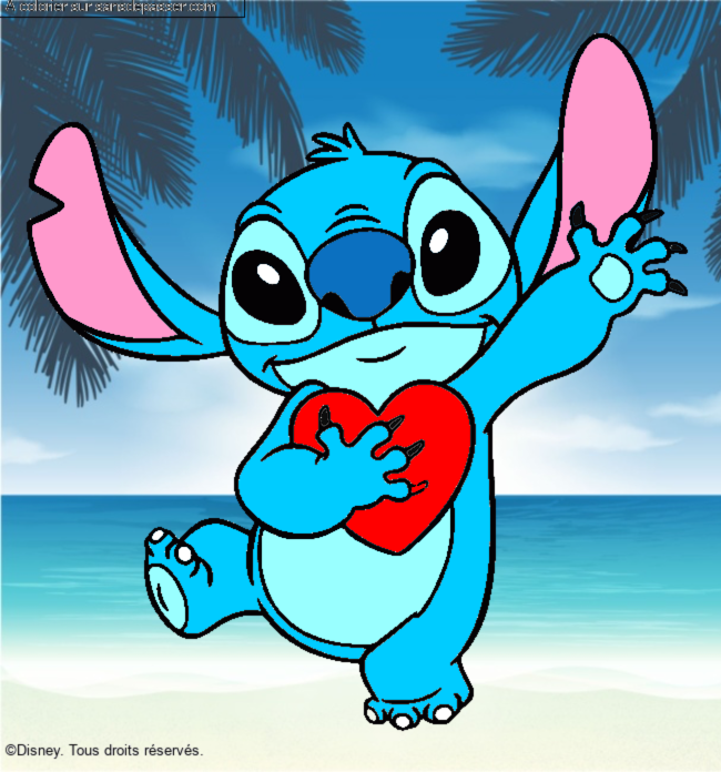 Stitch qui tient un coeur par un invit&eacute;