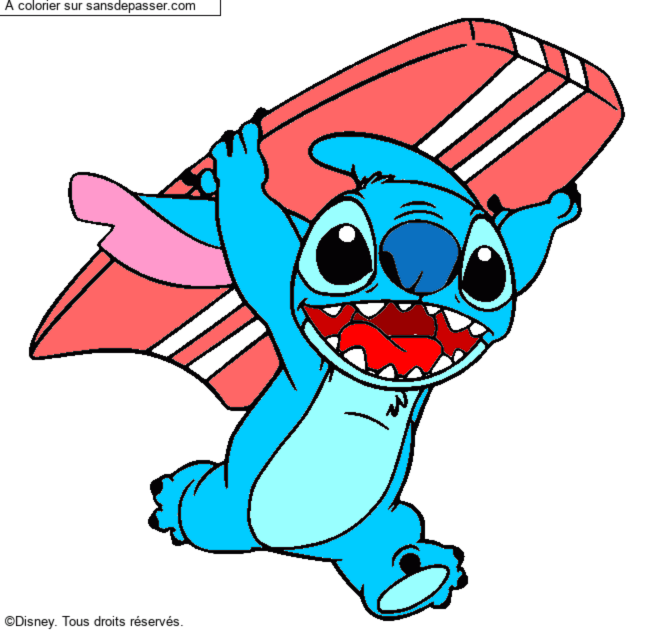 Stitch avec une planche de surf par un invit&eacute;