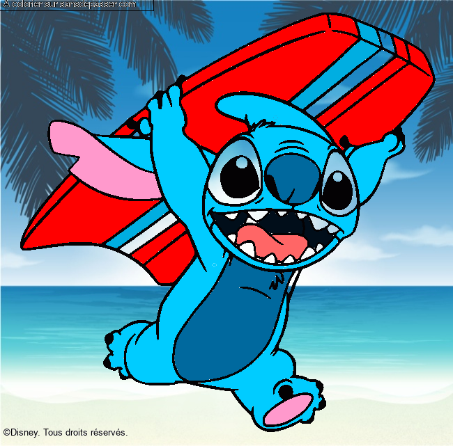 Stitch avec une planche de surf par un invit&eacute;