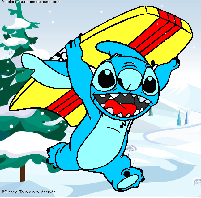 Stitch avec une planche de surf par Sousou