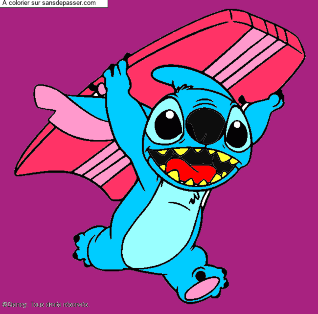 Stitch avec une planche de surf par un invit&eacute;