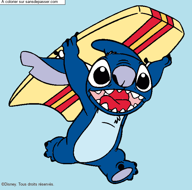 Stitch avec une planche de surf par un invit&eacute;