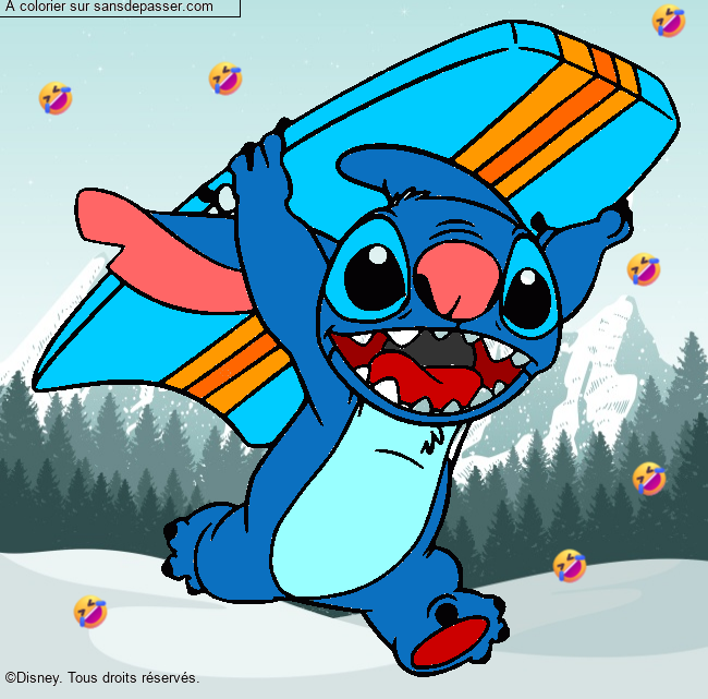 Stitch avec une planche de surf par un invit&eacute;