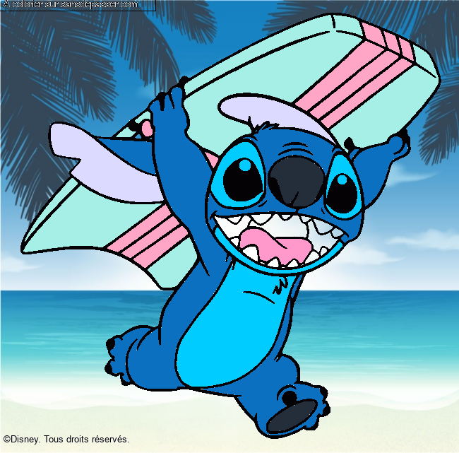 Stitch avec une planche de surf par un invit&eacute;