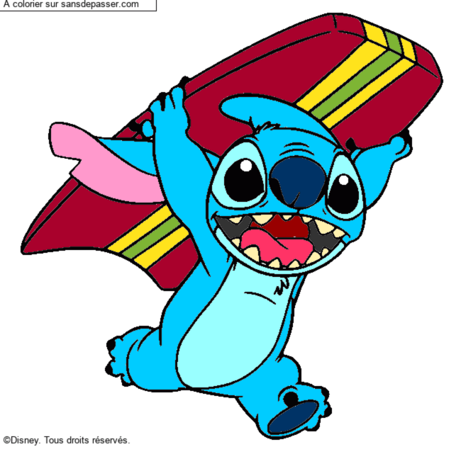 Stitch avec une planche de surf par un invit&eacute;