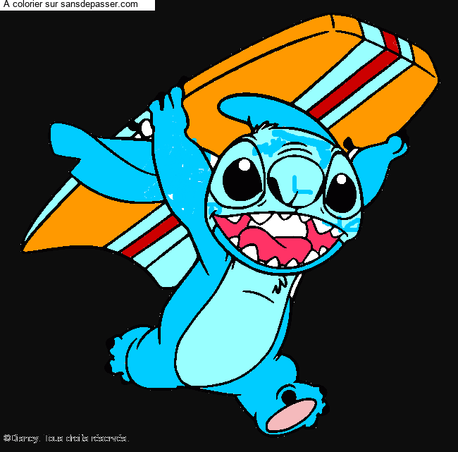 Stitch avec une planche de surf par un invit&eacute;