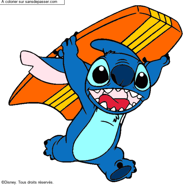 Stitch avec une planche de surf par un invit&eacute;