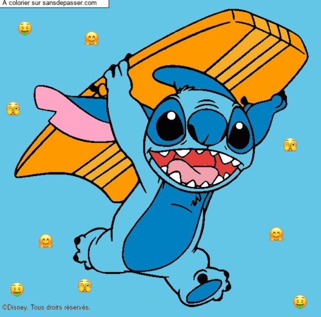 Stitch avec une planche de surf par un invit&eacute;
