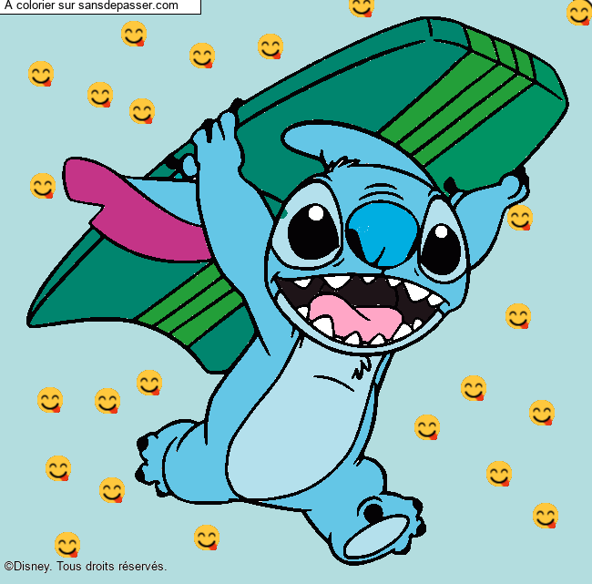 Stitch avec une planche de surf par un invit&eacute;
