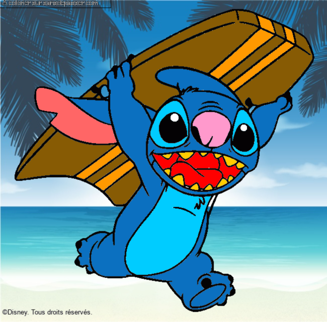Stitch avec une planche de surf par un invit&eacute;