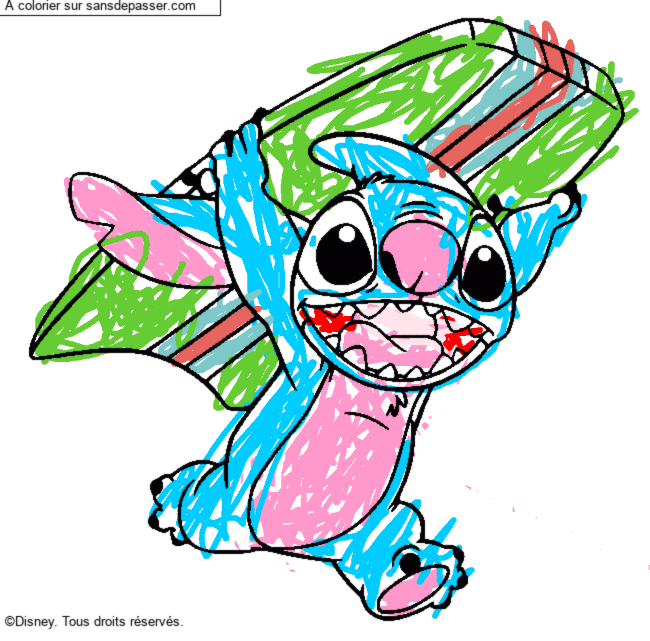 Stitch avec une planche de surf par un invit&eacute;