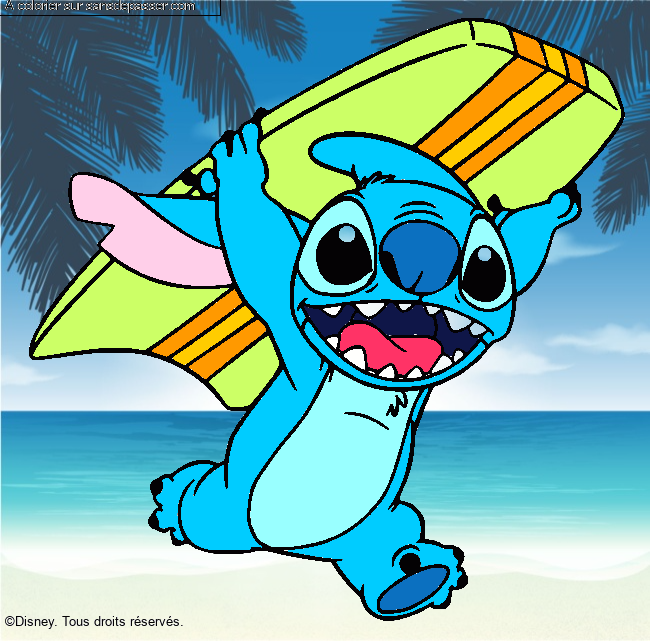 Stitch avec une planche de surf par un invit&eacute;