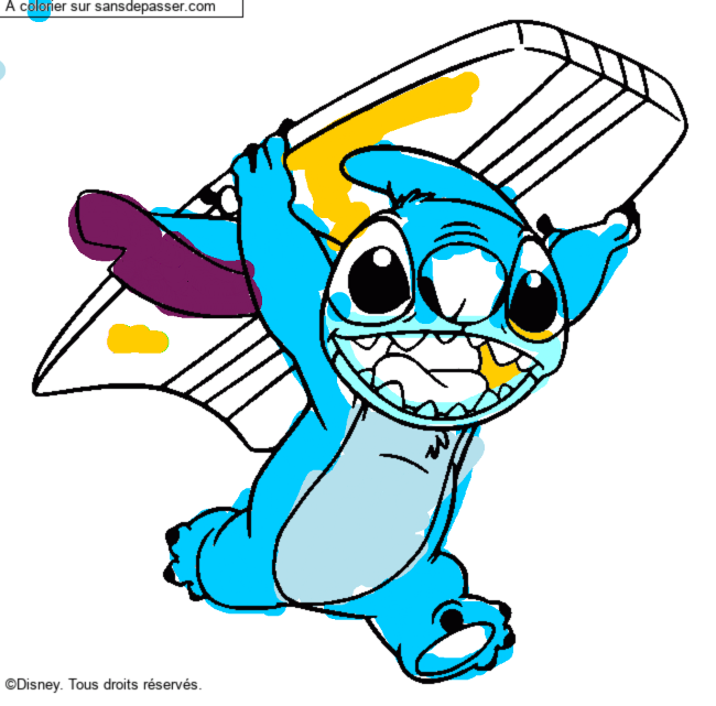 Stitch avec une planche de surf par un invit&eacute;