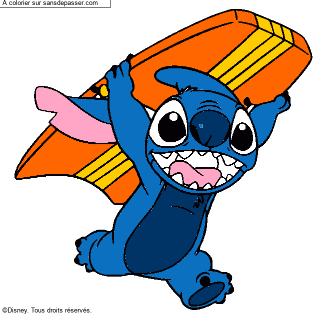 Stitch avec une planche de surf par un invit&eacute;