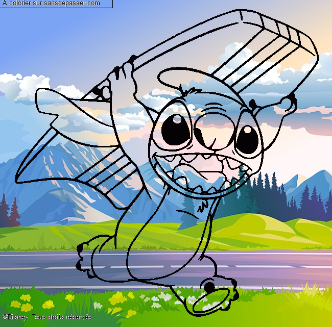 Stitch avec une planche de surf par luce