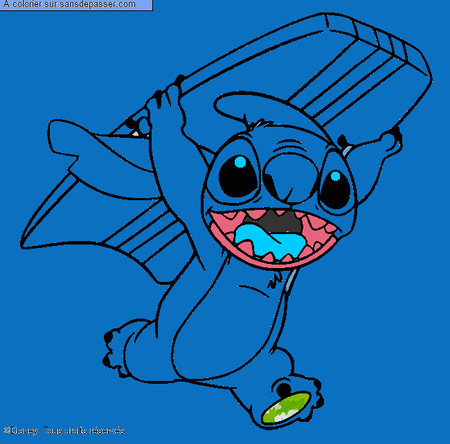 Stitch avec une planche de surf par un invit&eacute;