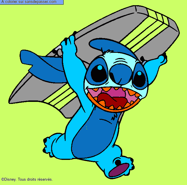 Stitch avec une planche de surf par un invit&eacute;