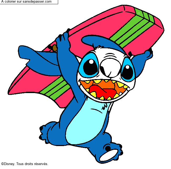 Stitch avec une planche de surf par luce