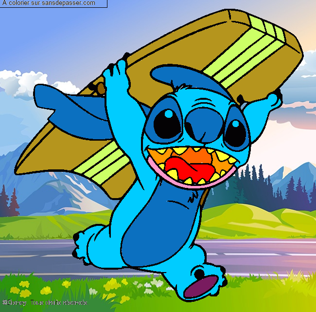Stitch avec une planche de surf par luce