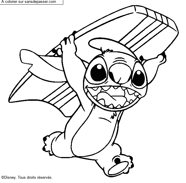 Stitch avec une planche de surf par luce