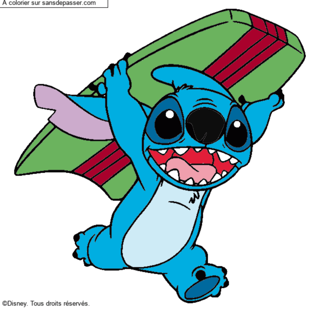 Stitch avec une planche de surf par un invit&eacute;