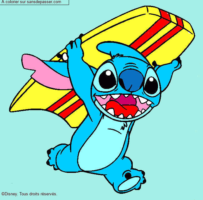 Stitch avec une planche de surf par un invit&eacute;